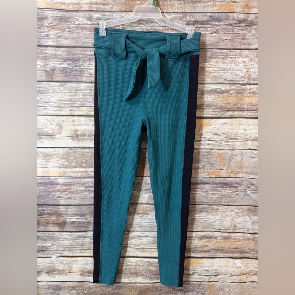 Year of Ours Thermal‎ Ski Belted Leggings M Medium Green Black Stripe Waffle - Picture 5 of 8